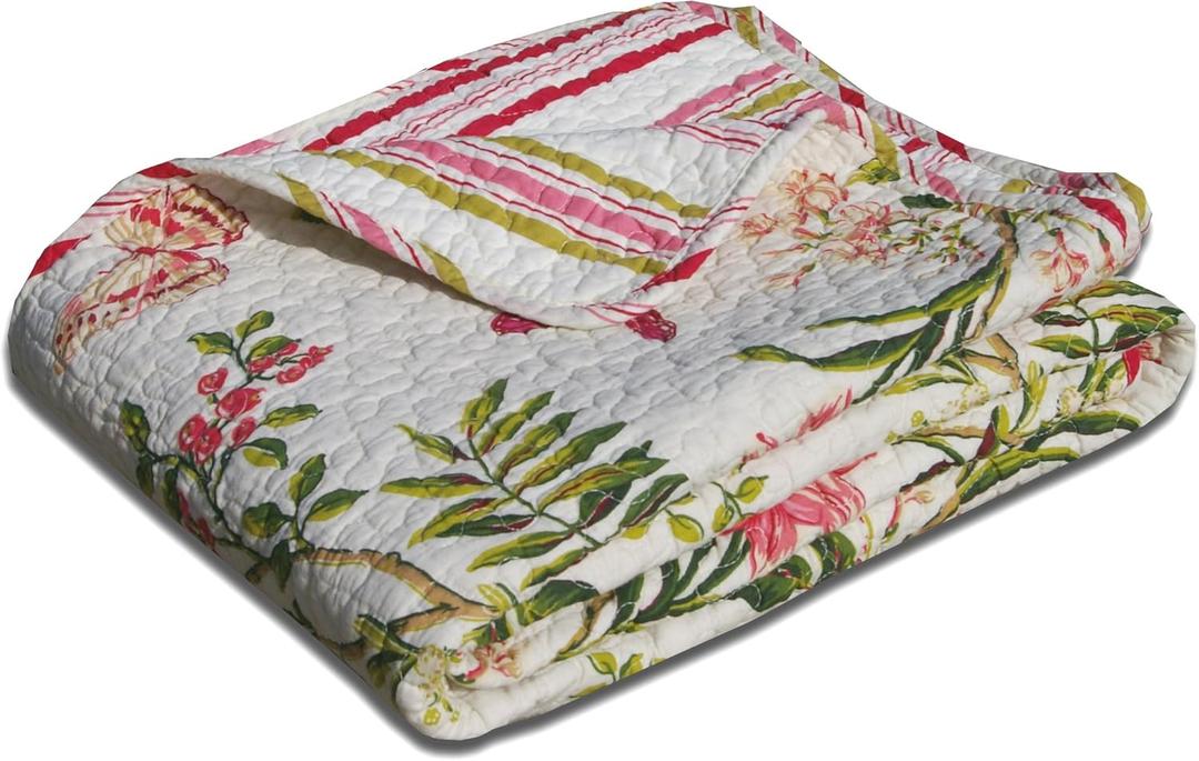 Greenland Home Butterflies 100% Cotton Quilted Botanical Throw Blanket