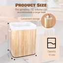 21 Gallon Bamboo Slim Trash Can with Lid,Slim Laundry Hamper,Removable and Machine Washable Liner,Foldable Slim Rectangular Laundry Basket for Laundry Room,Bedroom,Salon Spa, 12.99 inches x 1.57 inches x 23.62 inches