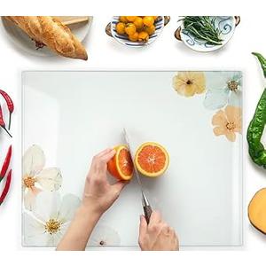 Kitchenville Glass Cutting Board 20”x16”: Tempered Glass Kitchen Counter Protector - Durable- Scratch-Resistant, Heat-Proof - Design 5 - Floral Design