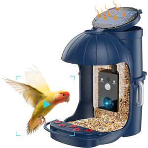 Relassy Smart Bird Feeder with Camera, Solar Powered & Waterproof - Rechargeable, Detachable 110° Bird Feeder Camera, Auto Capture HD Videos & Photos, Blue