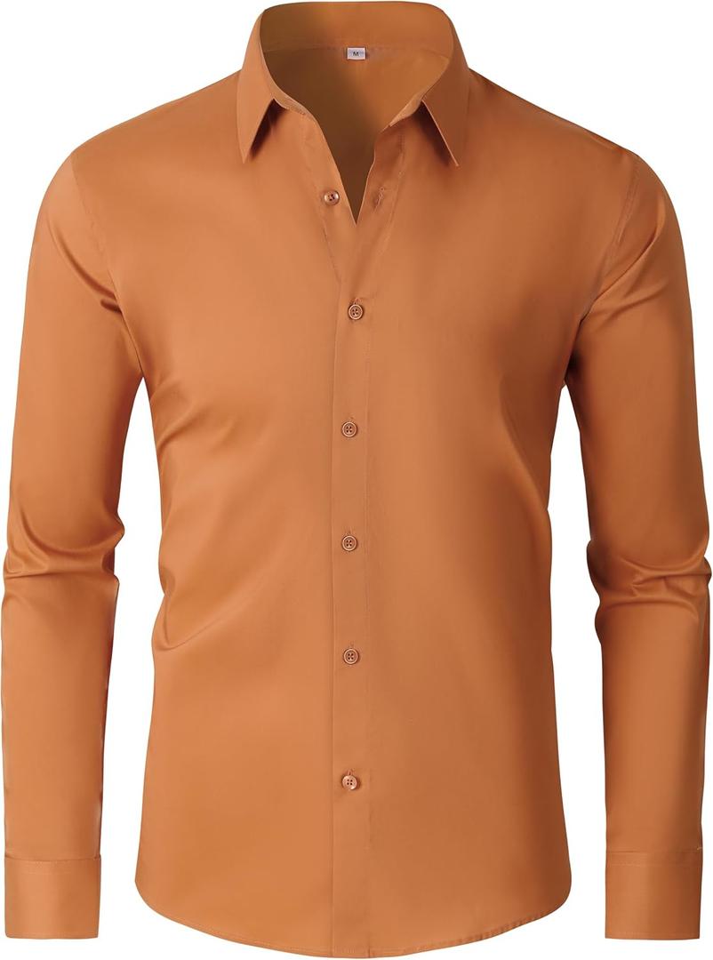 Mens Dress Shirts 4-Way Stretch Long Sleeve Slim Fit Formal Shirt Business Casual Wedding Dating Button Down Shirts (XXXL)