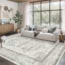befbee 8x10 Area Rugs for Living Room, Stain Resistant Neutral Washable Rugs for Dining Room, Floral Vintage Non-Slip Thin Large Size Area Rug BlueBeige