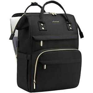 LOVEVOOK 17.3 Inch Laptop Backpack, Large Travel Backpack for Women, Water Resistant Teacher Backpack with Laptop Compartment, Professional Business Work bags with Charger, Black