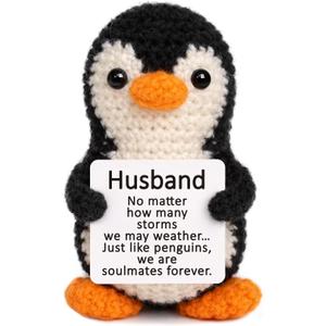 Mini Birthday Gifts for Husband Men Handmade Positive Crochet Penguin