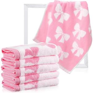 SmoothNovelty 6 Pcs Pink Bow Washcloths 100% Cotton Wash Cloths 13" x 13" Coquette Small Face Towels Absorbent Soft Hand Bath Towels for Bathroom, Spa, Kitchen Drying Cleaning(Cute Style)