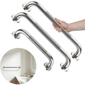 Munzong 3 Pack Commercial Handicap Grab Bars, 12" 16" 16" Brushed Nickel | Bathroom Grab Bar for Shower Stainless Steel Anti Slip Bathroom Balance Bar Safety Hand Rail for Elderly Injury Senior