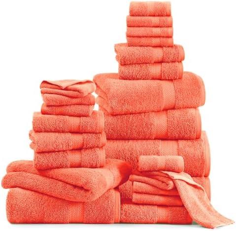 Lane Linen 100% Luxury Cotton Towel Set for Bathroom - 24 PCs - Absorbent, Super Soft & Quick Drying - 4 Bath, 4 Fingertip, 6 Hand Towels, 8 Washcloths, 2 Bath Sheets - Low Twist Towels - Living Coral