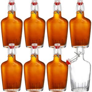 TOPZEA Set of 8 Swing Top Glass Flask, 8.5 Oz Clear Glass Hip Whiskey Flask Pocket Drinking Flasks with Airtight Stopper, Easy Cap Liquor Bottle for Spirits, Beer, 2nd Fermentation Brewing Bottle