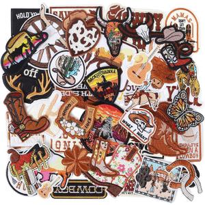 Western Embroidered Iron On Patches for Hats: Meneng 45Pcs Cowboy Sew On Applique Patches for Jackets Backpacks Clothing - Vintage Embroidery Patch for DIY Accessories
