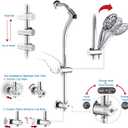 Rainfall 8 Inch Round Shower Head with High Pressure Handheld Spray Combo, Drill-Free Slide Bar with Adjustable Shower Extension Arm, 3-Way Low Diverter for Easy Reach, 5Ft Hose- Chrome