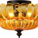 ANYLOVE Modern 12Inch Amber Flower Glass Semi Flush Mount Ceiling Light, 3 Light for Living Room Bedroom Hallway Entryway Foyer
