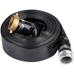 2" x 50' Black PVC Backwash and Discharge Hose for Swimming Pools, Heavy Duty Reinforced Flat Pool Hose with Aluminum Pin Lug Fittings