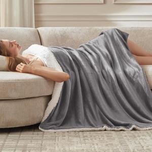Heated Blanket Throw Size - Fast Warming with 6 Heat Settings & 4 Hours Auto-Off, Electric Throw Blanket for Couch, 50"x60", Grey