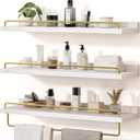 Seocry Bathroom Shelves, Wall Shelf Set of 3, Floating Shelves, Shelves for Room Wall, Bathroom Decor (White Gold, 23.1 Inches)
