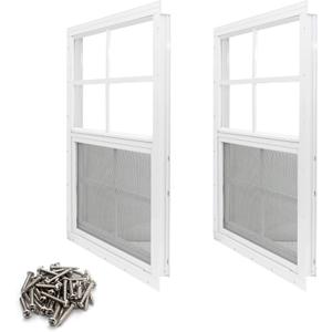 NeatiEase 2 Pack Shed Window, 14" x 21" Flush Mount Window with Tempered Glass and Fiberglass Screen for Shed, Chicken Coop, Playhouse, Household, Garage (White)
