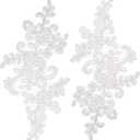 uxcell 2 Pcs Flower Lace Appliques 3D Embroidery Lace Patch Sewing Addition Embellishments for Wedding Bridal Dress Clothes DIY Crafts Accessories Decoration, White (23cm) (9 x 4 inch)