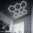 Hexagon LED Garage Light,8 Honeycomb 35packs Tubes 6500K 280W 2.4X2.3m, Hex Ceiling Light for Gym Basement Warehouse Auto Beauty Shop Car Detailing Lighting (Hexagon-8)