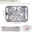 Stainless Steel Bento Box Adults, 4 Compartments Metal Lunch Box, 34oz Leakproof Meal Prep Snack Container, Dishwasher Safe, BPA-Free (Khaki)