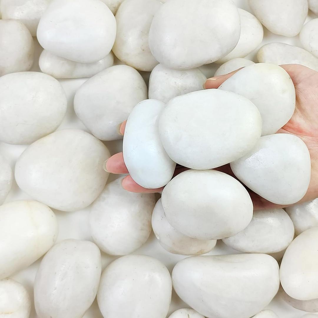 40 Pounds Large White River Rocks for Outdoor Landscaping, 2-3 Inch Natural White Stones for Planters, Polished Decorative Pebbles for Indoor Plants Vase, Aquarium and Garden Rocks