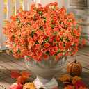 Waipfaru Fall Flowers Artificial for Decoration, 24 Bundles Fake Fall Flowers, UV Resistant Artificial Petunias Plants for Outdoors, Home Decor Planter Porch Decoration, Pot Not Include, Orange