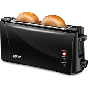 Jewjio Beach Extra Wide Long Slot 2 Slice Toaster, Browning Control With 7 Shades, Bagel Function, Cancel Button & Auto Shutoff, Modern Slim Design Fits Any Space, Black (22989)