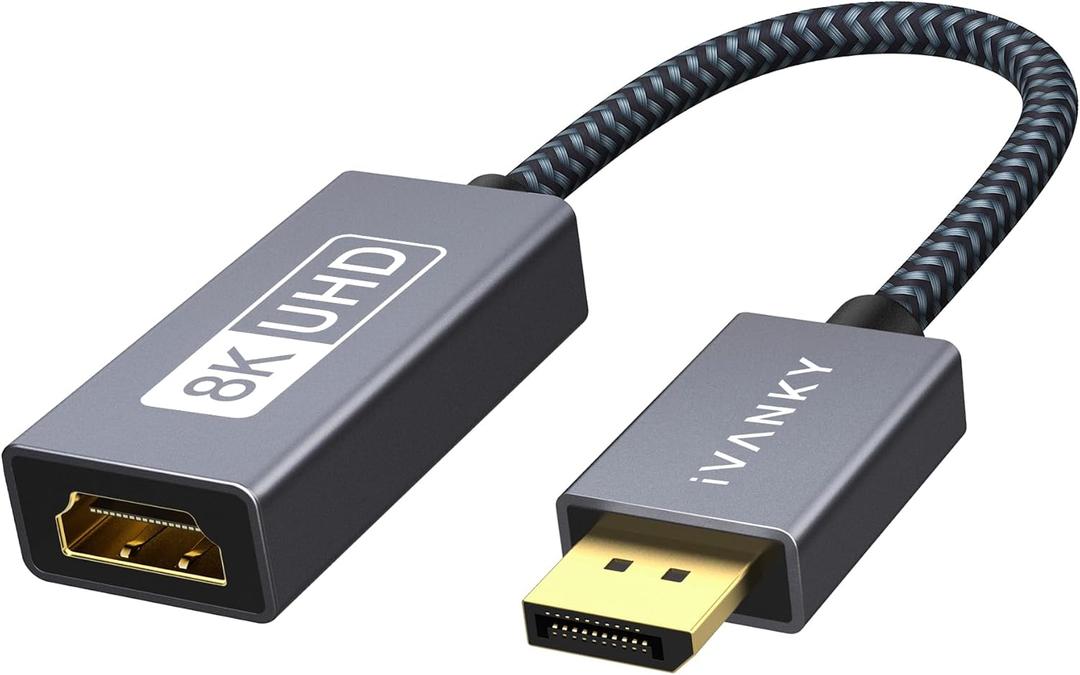 IVANKY 8K@60Hz Active DisplayPort to HDMI Adapter, Uni-Directional DP 1.4 to HDMI 2.1, Male to Female, Active DP to HDMI Adapter 8K 60Hz Compatible for Desktop,Tablets,AMD,NVIDIA,Monitor,Projector