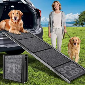 Dog Ramps for Large Pets, 71" L & 20" W Extra Wide Foldable Aluminum Pet Ramp with IP64 Waterproof & Non-Slip Rug Surface, Up to 300lbs for Giant Dogs for SUV, Truck, Bed, Stairs, Indoor & Outdoor