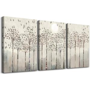 trees and birds Abstract Paintings Canvas Prints Wall Art for Bedroom Bathroom Wall Decor office Artworks Pictures Wall Decorations for Living Room,3 Piece Sunrise and sunset Modern Home Decoration, 16x24inches*3pcs
