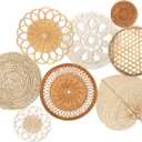 Tatuo 8 Sets Boho Wall Basket Decor Woven Rattan Flat Baskets Round Handmade Wicker Bamboo Hanging Rustic Elegant Tassels Wall Art for Farmhouse Bedrooms Living Rooms Table Kitchen Decorations
