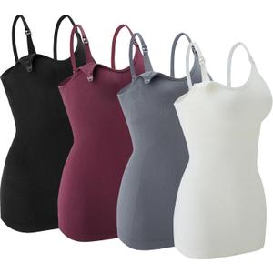 Nursing Tank Tops for Breastfeeding - Pregnancy Must Haves Maternity Camisoles with Built in Bra (Medium, Black/White/Gray/Red)