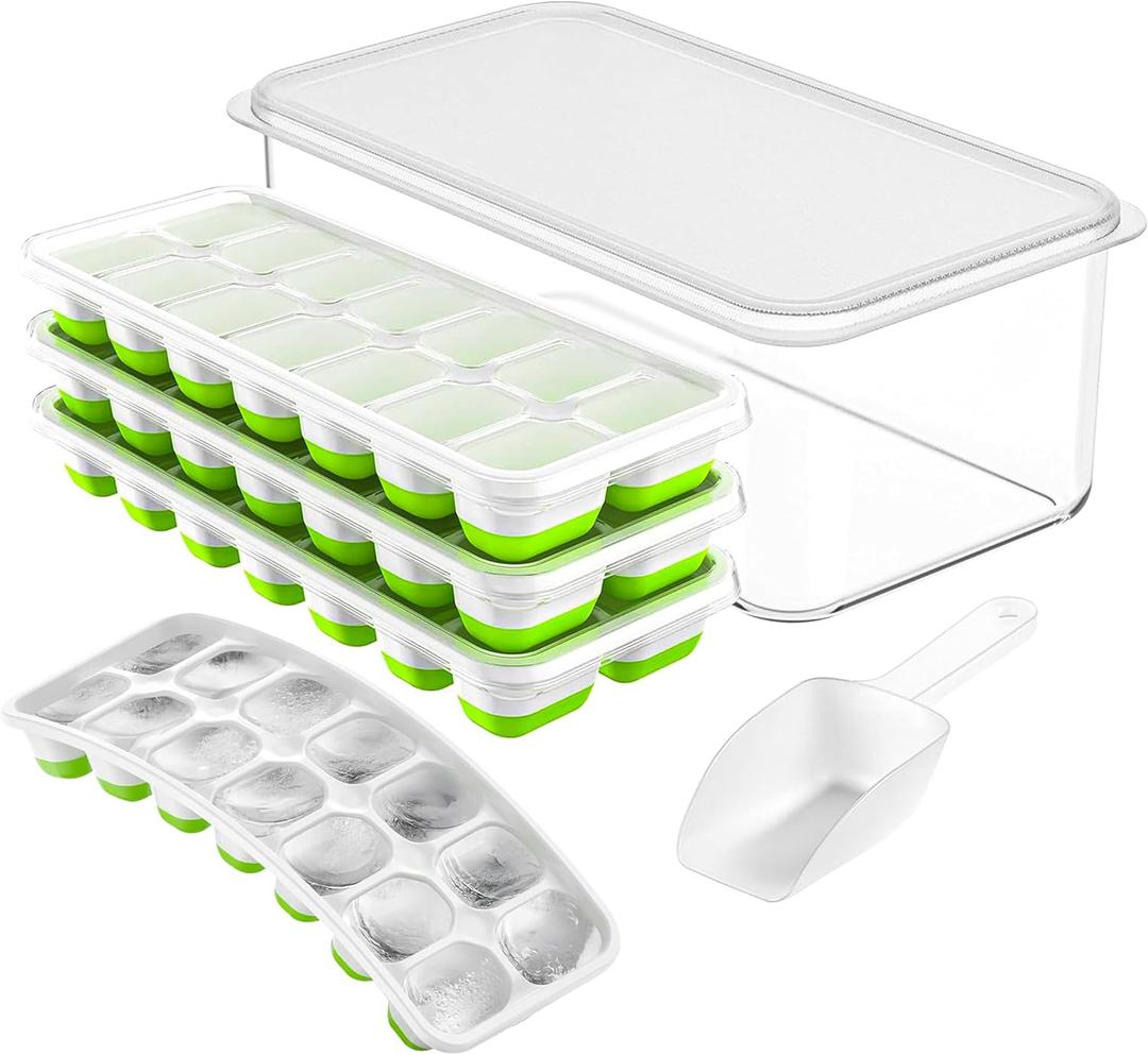 Durable Silicone Ice Cube Tray Set  Versatile Ice Tray, Stackable Ice Trays for Freezer with Lids, Flexible Ice Cube Trays for Freezer for Easy-Release Cubes