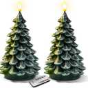 2Pcs Christmas Tree Flameless Candles with Remote and Timer,LED Candles Battery Operated,Real Wax Window Candlesticks with Flickering 3D Flame for Christmas Decoration