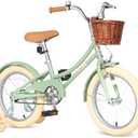 Bixike Retro Design Girls Bike 14 16 18 Inch Cruiser Bicycle with Basket & Training Wheels for 3-13 Years Old Kids, 20 24 26 Inch with Kickstand for Youth Over 6 Years Old, Multiple Colors