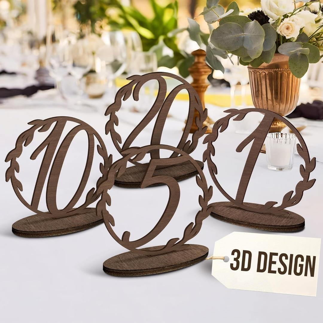 Woodamore Wedding Table Numbers 1-20, Rustic Table Numbers For Wedding Reception, Wood Tables Number Signs With Stands, Wooden Tables Markers For Event, Party, Centerpiece