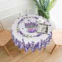 Lavender Flowers Butterfly Tablecloth Spring Summer Round Table Cover Washable Table Cloth for Home Kitchen Party Picnic 60 Inch