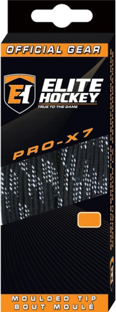 Elite Hockey PRO-X7 Wide Molded Tip Cotton Hockey Skate Laces (Color, Size Choice) (84", Black)