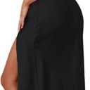 Summer Satin Spaghetti Strap Backless Maxi Dresses for Women 2026 Sexy Square Neck Ruched Slit Wedding Guest Midi Dress (Black, M)