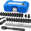 1/4-Inch Pass Through Socket Set, 48-Piece SAE & Metric 12-Point Go-Thru Sockets with 2-in-1 Ratchet (72-Tooth), Adapter, Extension Bar & Sturdy Case, CR-V Steel