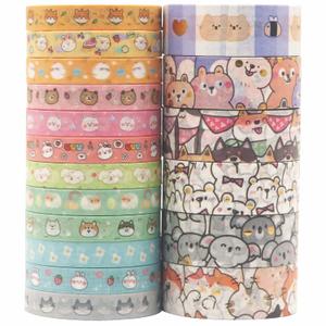 Cute Pets Washi Tape Set 18 Rolls Skinny Gold Embellishment Decorative Masking Tapes for Arts, DIY Crafts, Journals, Planners, Scrapbook, Wrapping (Puppies) (Puppies)