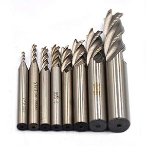 8Pcs End Mill Bits HSS CNC End Mill Cutter Drill Bits for Wood, Aluminum, Steel, Titanium, Straight 4 Flute Mill Bit Set 1/ 16"-1/ 2" by Oudtinx