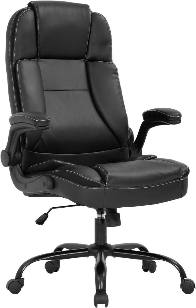 Office Chair Ergonomic Desk Chair PU Leather Computer Chair with Lumbar Support Flip up Armrest Task Chair Rolling Swivel Executive Chair(Black)