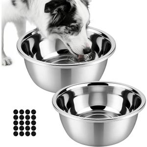 2 Pack Stainless Steel Dog Bowls 6 Cup Large Dog Food Bowl and Water Dish, Non-Slip Metal Pet Bowls for Medium Dogs & Puppies