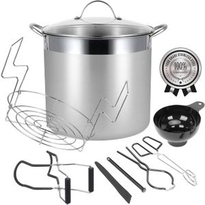 Water Bath Canning Pot with Rack and Lid, Steam Canner with Canning Supplies Starter Kit, 9 Pieces, Stainless Steel, Black (Induction/Glass Top Stove Compatible) U3