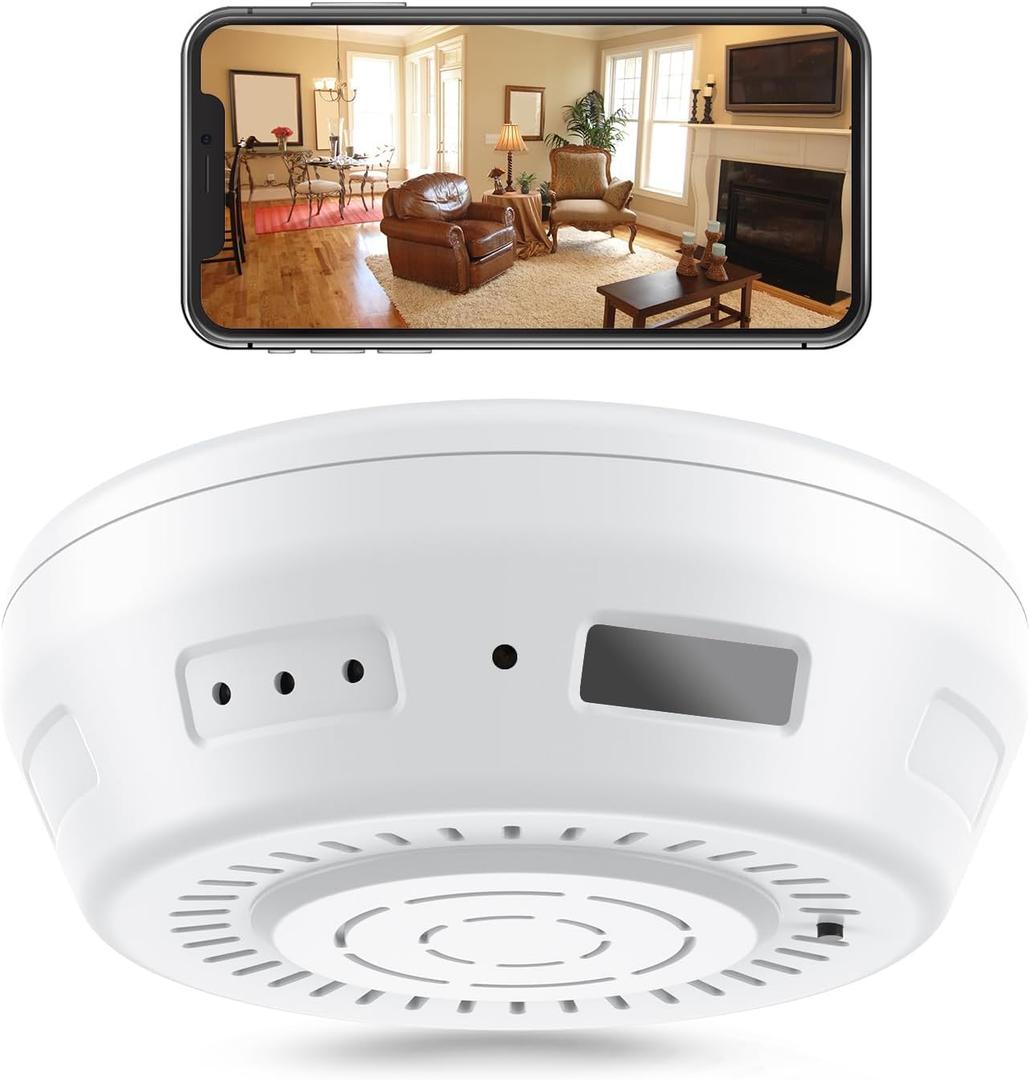 WiFi Mini Detector Camera,1080P Wireless Security Nanny Cam Smoke Detector Camera with Motion Detection/Night Vision/Remote View for Home and Office Surveillance, No Audio
