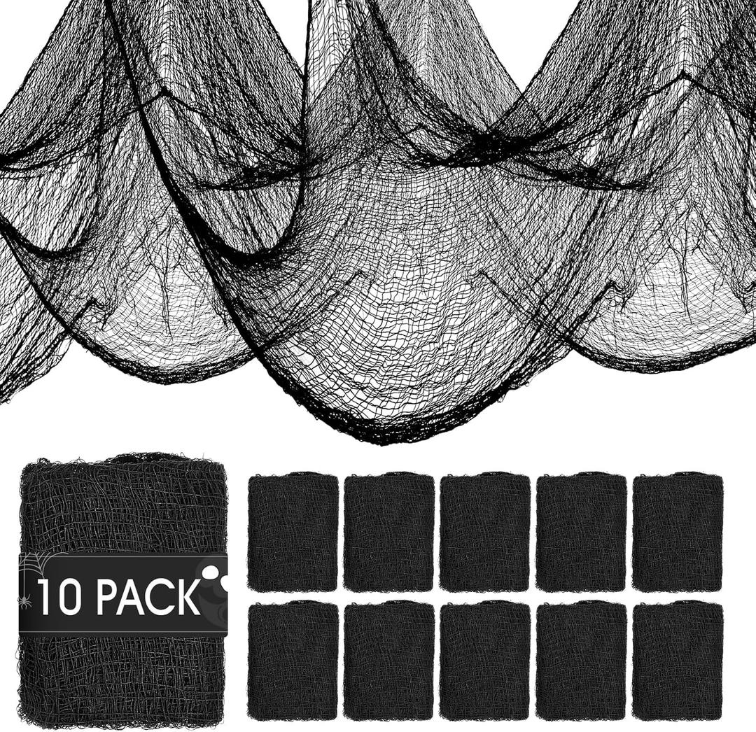 AROIC 10Pack Halloween Decorations, 30 x 72 Inch Black Spooky Creepy Cloth- Creepy Gauze Fabric for Halloween Party Supplies, Home Wall Doorway Yard Scary Decorations- Horror Decor Outdoor Indoor