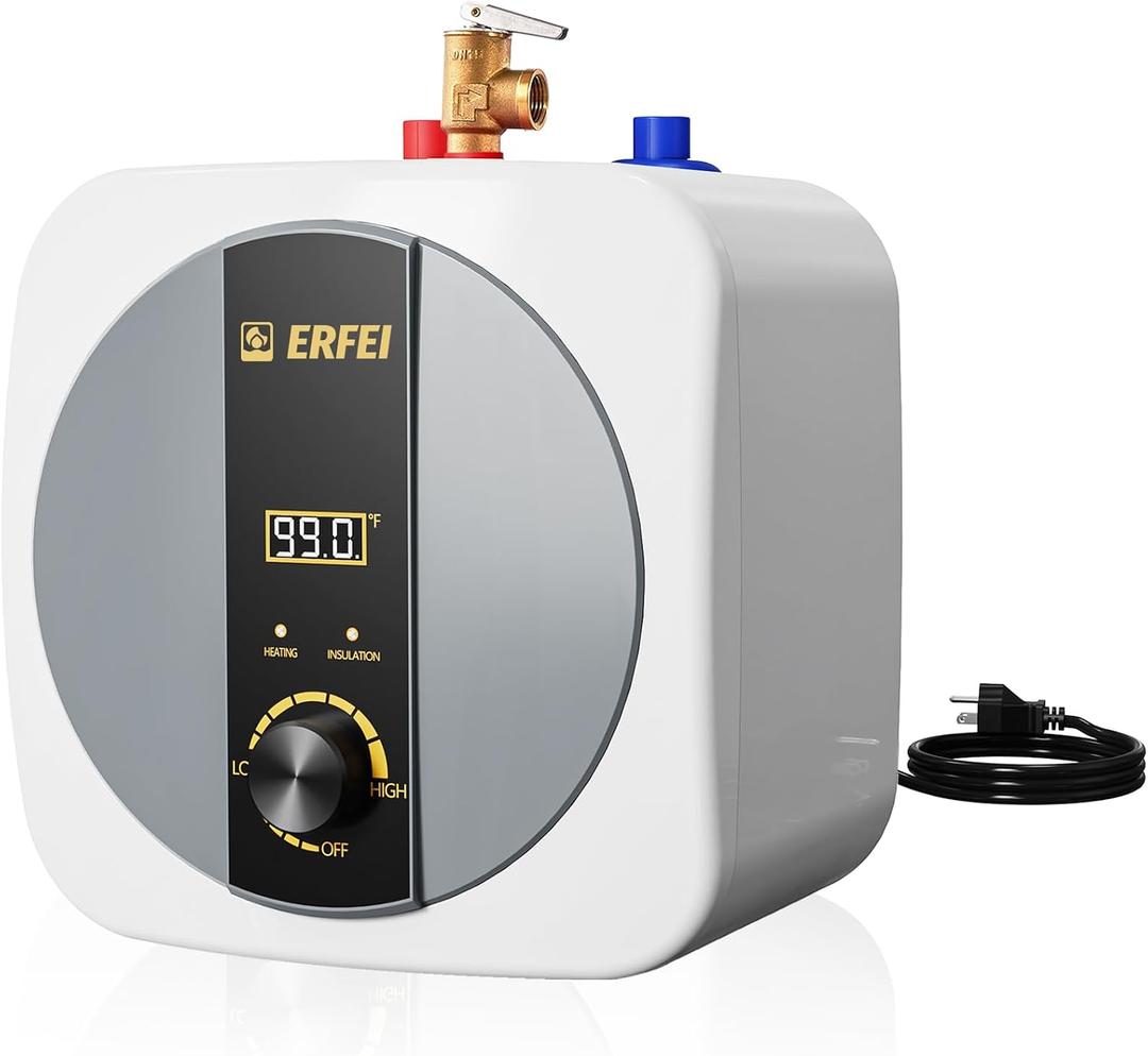Electric Mini Tank Water Heater 2.5 Gallon, 110V 1500W Under Sink Instant Hot Water Heater with Digital Display, Pressure Relief Valve for RV, Camper, Kitchen, Garage, Food Truck