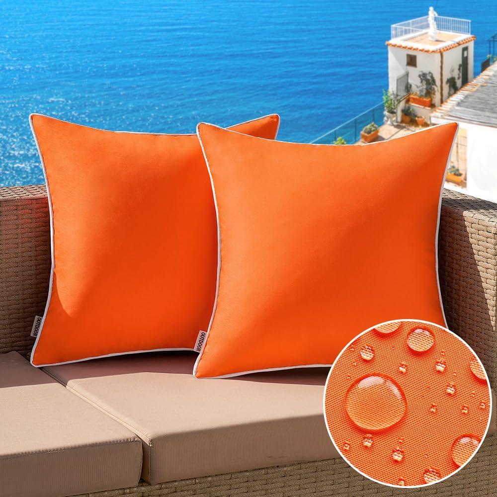 MIULEE Pack of 2 Outdoor Waterproof Pillow Covers Decorative Farmhouse Throw Pillow Covers Square Solid Color Couch Pillow Covers for Patio Tent Bed Sofa Living Room 16x16 Inch Bright Orange