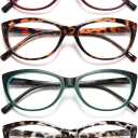 EYEURL 4 Pack Cat Eye Reading Glasses for Women,Blue Light Blocking Readers Lightweight Spring Hinge Anti Eyestrain UV Fashion Eyeglasses +2.0