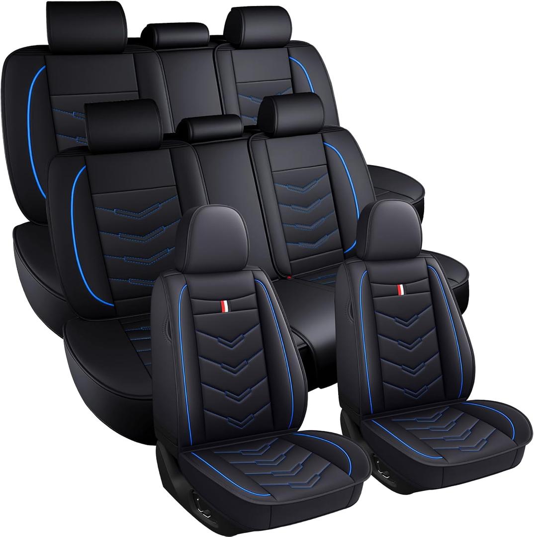 Car Seat Covers 8 Seats for Honda Pilot 2003-2026, Waterproof Durable Leather Vehicle Cushion Covers, Breathable Full Coverage Seat Protector(Standard,Black Blue)