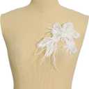 3D Beaded Flower Applique with Feather Sequin Patches Sew on for Women Hat Decoration Wedding Dresses DIY Decorative Clothes (Small-White)